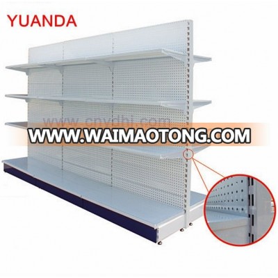 supermarket gondola perforated plate shelf/double side metal shelving/heavy duty display rack